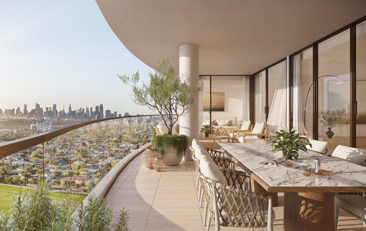 Private terrace with an outlook across the racecourse. Artist impression.